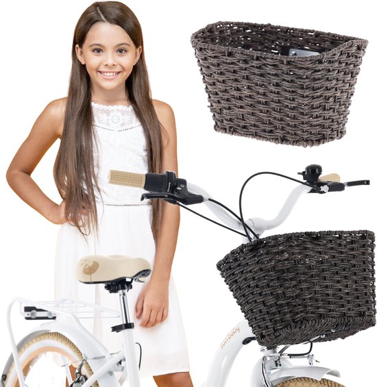sun baby Fietsmand kinderfiets, rieten mand voor step, leren riemen, universeel (20, 24 inch), verschillende kleuren beschikbaar - Donkerbruin van Merkloos