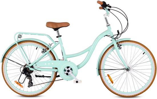 SUN BABY FLOWER BIKE RETRO Kinderfiets 24 inch, Fiets voor een meisje 24" - 7 versnellingen, stalen frame, V-brakes, spatborden, kettingkast, verlichting, bel, verstelbaar - Mint van Sun Baby