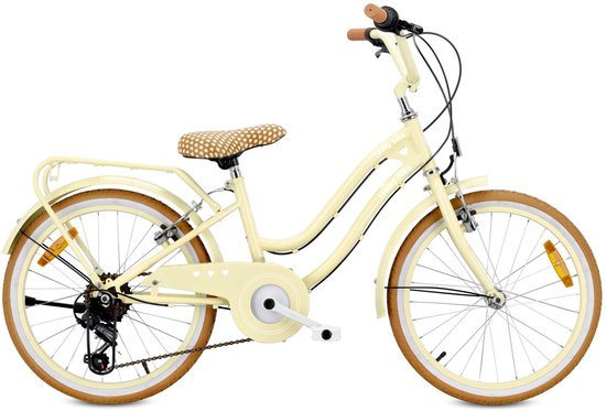 SUN BABY Heart Bike Fiets voor een meisje van 6 tot 10 jaar, 20 inch, 6 versnellingen Shimano, kinderfiets in hoogte verstelbaar (Butter Yellow)