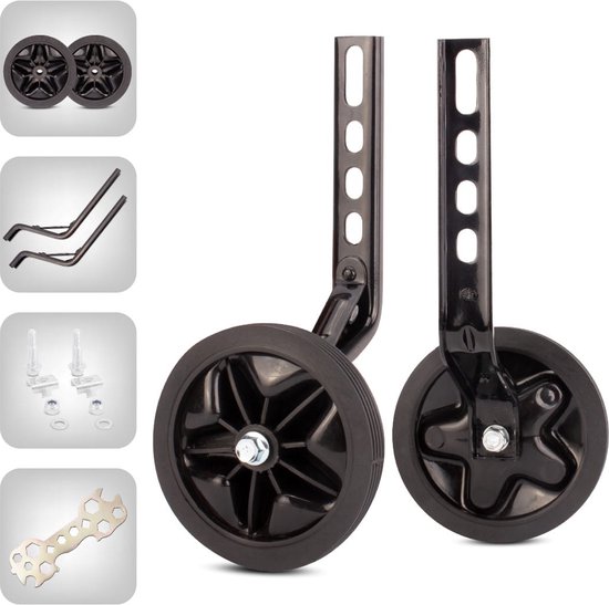 sun baby Zijwieltjes voor kinderfiets - 12-20 Inch Zwart - kunststof en staal, verstelbaar, inclusief bevestigingsschroeven van Merkloos