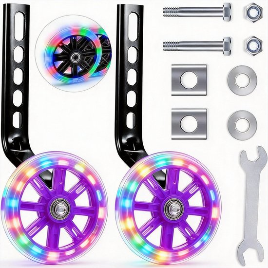 Suotu Zijwieltjes voor Kinderfiets - Paars - 12 t/m 20 Inch - Stevige Zijwielen - Fietsaccessoires van Suotu