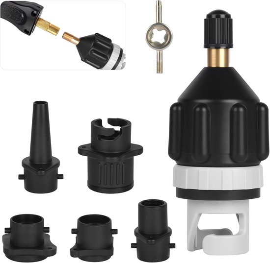 SUP Pomp Adapter - Ventiel Converter - Water Sporten - Inclusief Diverse Mondstukken - 7 Delig - Zwart