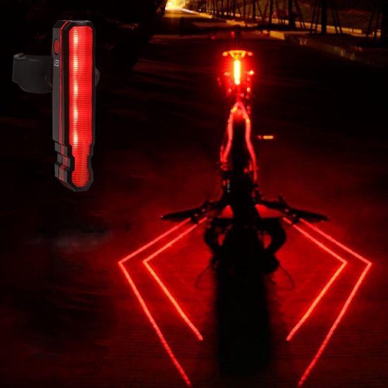 Super Helder Fietslicht Set - USB Oplaadbaar - Achterlicht met Laser - 5 LED - 6 Modi - Waterdicht - Voor Nachtrijden en Veiligheid