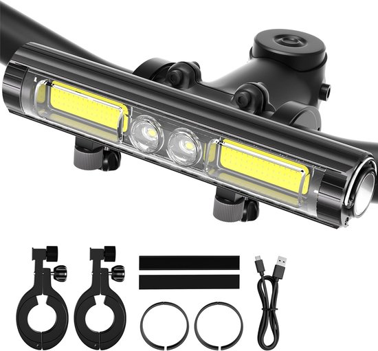 Super helder LED nachtlampje voor op de fiets, oplaadbare fietskoplamp met haak, 8 modellen, aluminium waterdichte fietskoplamp, ideaal voor volwassen mountainbikes, off-road ritten en woon-werkverkeer.
