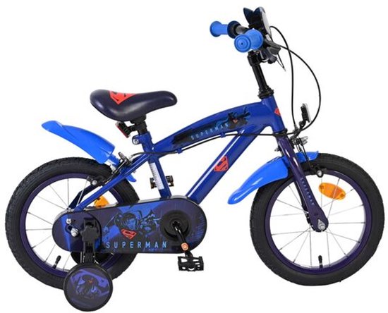 Superman Kinderfiets - Jongens - 14 inch - Blauw - Twee handremmen van Merkloos