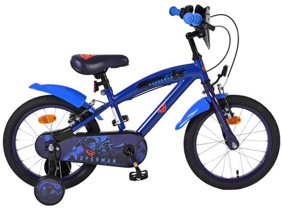 Superman Kinderfiets - Jongens - 16 inch - Blauw - Twee handremmen van Volare