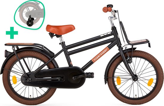 Supersuper Cooper Bamboo - Kinderfiets - Jongensfiets - 18 inch - Mat Zwart van Supersuper