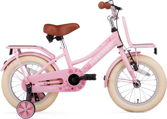 Supersuper Cooper Bamboo - Kinderfiets - Meisjesfiets - 14 inch - Roze van Supersuper