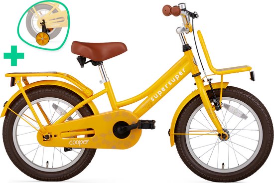 Supersuper Cooper Bamboo - Kinderfiets - Meisjesfiets - 16 inch - Geel van Supersuper