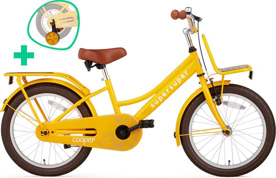 Supersuper Cooper Bamboo - Kinderfiets - Meisjesfiets - 18 inch - Geel van Supersuper