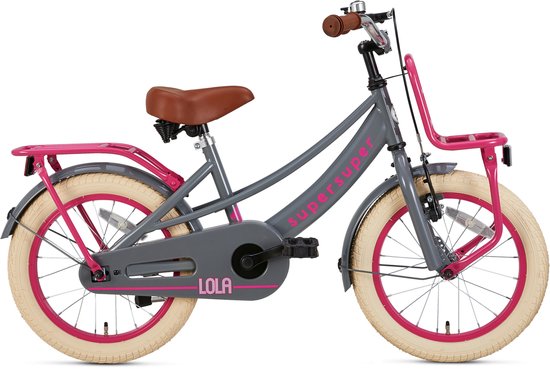 Supersuper Lola - Kinderfiets - Meisjesfiets - 16 inch - Grijs/Roze van Supersuper