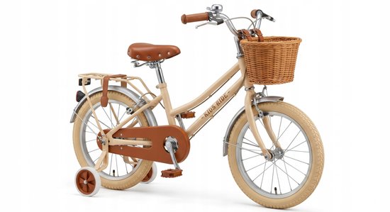 Supvox 16 Inch Vintage Kinderfiets Beige – Met Zijwieltjes, Mandje, Terugtraprem & Handrem – Verstelbaar Zadel (58-68 cm)