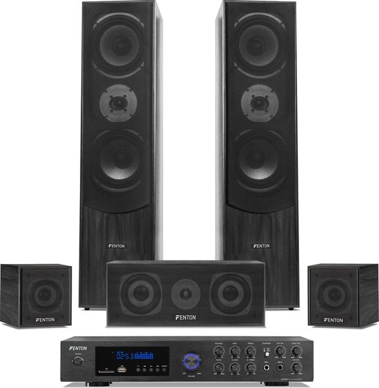 Surround set home cinema - Fenton 5.0 set met versterker en 5 speakers - Bluetooth / mp3 - Zwart van Fenton