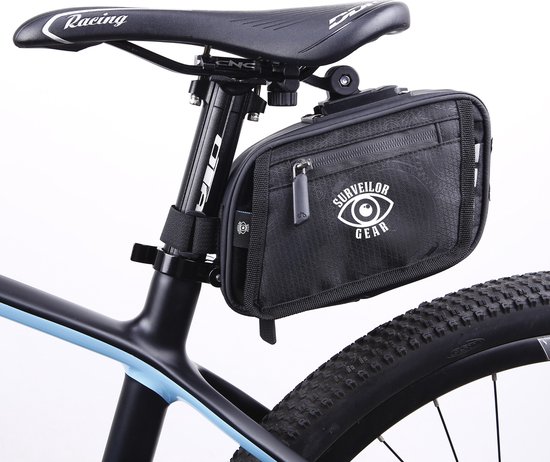 Surveilor Gear zadeltas voor fiets - waterdichte Fietszadeltas - voor E-bike, MTB, racefiets, wielrennen - Fietstassen - Fietsaccessoires – waterbestending zadeltasje fiets - 21cm lengte x 13cm hoogte x 8cm breedte - inclusief bandenlichters van Surveilor Gear