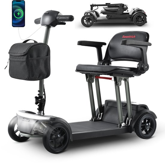 Sweetrich Elektrische Ouderenscooter 'Air Traveller-12' - 6 km/u, 15 km Bereik - Opvouwbaar Aluminium Frame met Vast Zitje - 12Ah Li-ion Batterij van Sweetrich