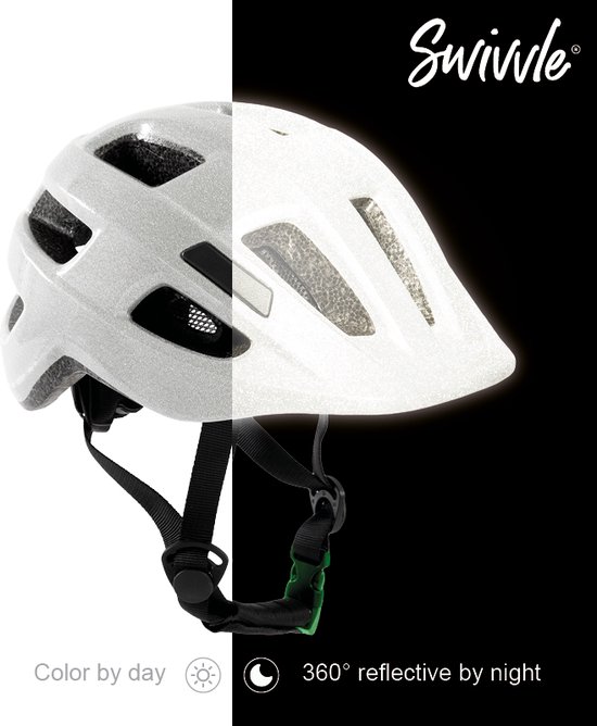 Swivvle® reflecterende fietshelm kinderen - Veilige kinderhelm zichtbaar in het donker - 360° reflector helm in Ivory White - maat XS (48-50 cm) - model Spica van Swivvle