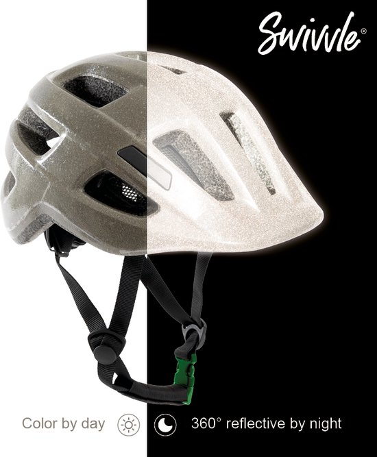 Swivvle® reflecterende fietshelm kinderen - Veilige kinderhelm zichtbaar in het donker - 360° reflector helm in Misty Grey - maat S (51-54 cm) - model Spica van Swivvle