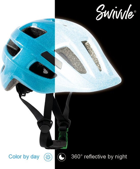 Swivvle® reflecterende fietshelm kinderen - Veilige kinderhelm zichtbaar in het donker - 360° reflector helm in Ocean Blue - maat S (51-54 cm) - model Spica van Swivvle