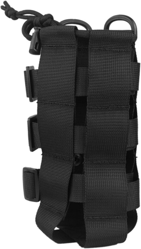 Tactische waterfleshoes - Draagtas voor drinkfles - Waterfleshouder - Verstelbaar trekkoord - Waterfleshoes - Geschikt voor militaire rugzakken, tactische vesten en outdooractiviteiten zoals wandelen en kamperen - 15*21 cm - Zwart