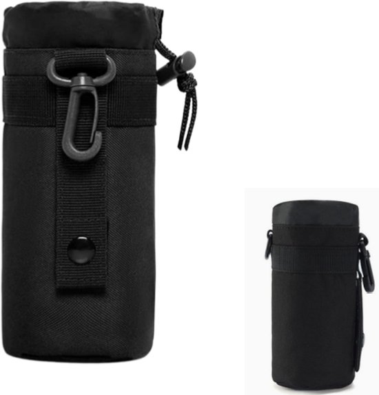 Tactische waterfleshouder - Waterbekertas - Militaire waterfleshouder - Nylon materiaal - Geschikt voor kamperen en wandelen - Zwart - 18*9*9 cm