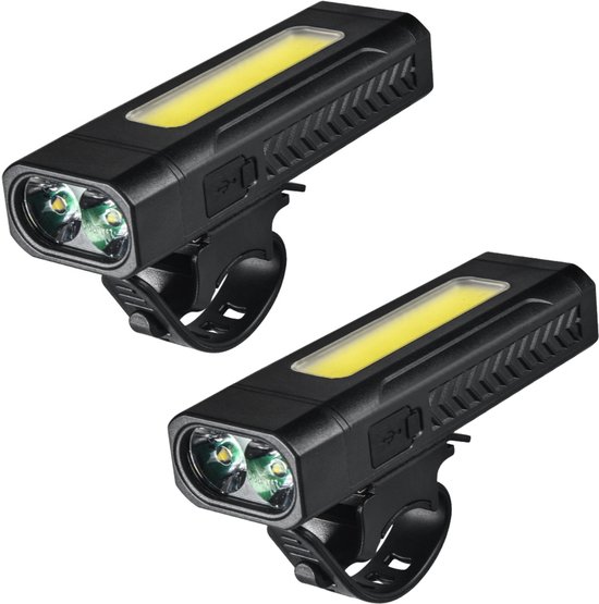Tamarow 2 Stuks Multifunctionele Fietslamp met COB-Zijlicht – 1800mah - IPX4 Waterbestendig - USB C Oplaadbaar - Zaklamp - Werklicht - 3 Lichtstanden - Zwart
