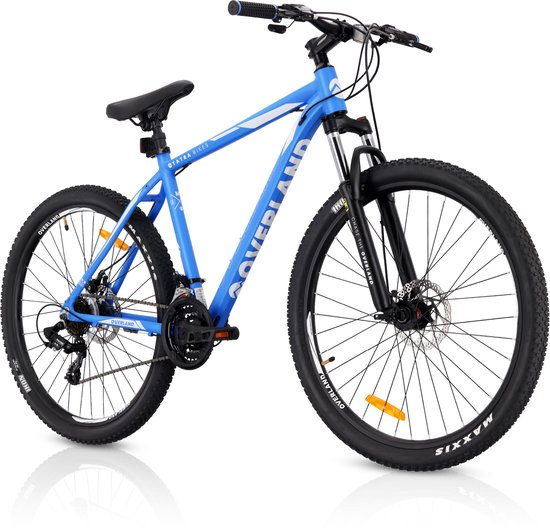 Tatra Bikes Mountainbike 27.5" Overland, MTB-fiets voor dames en heren, fiets 27.5" - 19 inch aluminium frame, 21 versnellingen, schokdemper, schijfremmen - Blauw van Merkloos
