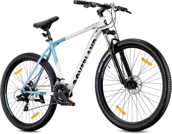 Tatra Bikes Mountainbike 29" Overland, MTB-fiets voor dames en heren, fiets 29" - 21 inch aluminium frame, 21 versnellingen, schokdemper, schijfremmen - Wit-Blauw van Tatra Bikes
