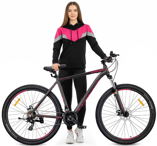 Tatra Bikes Mountainbike 29" Overland, MTB-fiets voor dames en heren, fiets 29" - 21 inch aluminium frame, 21 versnellingen, schokdemper, schijfremmen - Zwart-Fuchsia van Tatra Bikes