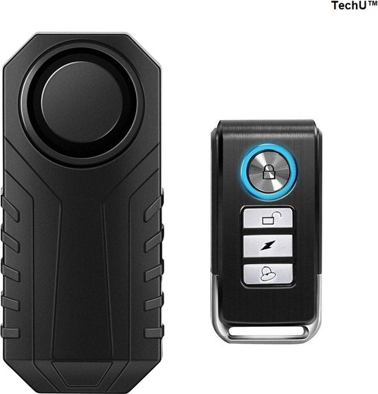 TechU™ Draadloos Fietsalarm – Alarm tegen Dieven – Anti-Dieven Trilling Detector – Waterdicht – Bereik tot 20 Meter – Werkt via USB