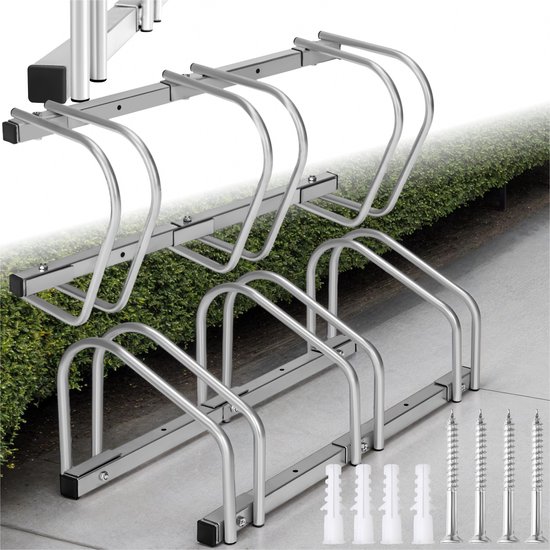 tectake® - Fietsenrek voor 3 fietsen - staal - stabiel - Bevestiging aan vloer en muur mogelijk - Aan beide kanten bereikbaar - Bandbreedte 35-60mm van Tectake