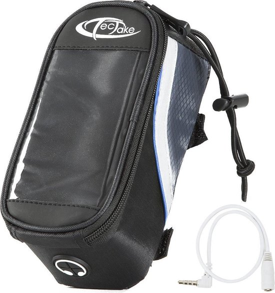 tectake® Mobiele Telefoon Frametas - Bovenbuistas, Waterafstotend, Navigatiehouder voor Fiets - Diverse Kleuren en Maten - (Zwart-Blauw - Maat S - Nr. 401606) van Tectake