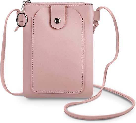 telefoon om te hangen, leren kleine schoudertas voor dames met sleutelhanger, mini-ritssluiting, mobiele telefoon, schoudertas met magnetische tas