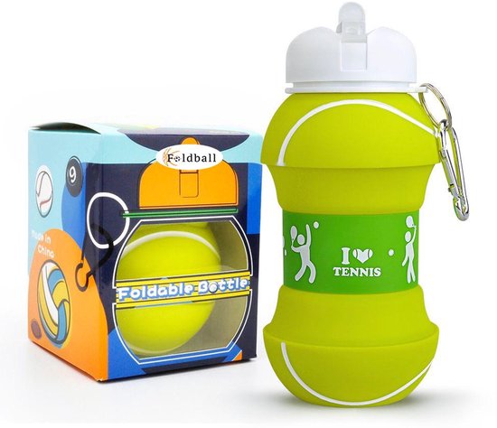 Tennisbal bidon - opvouwbaar- waterbottle - 550 ml drinkfles kinderen- Voetbal drinkfles - Foldball