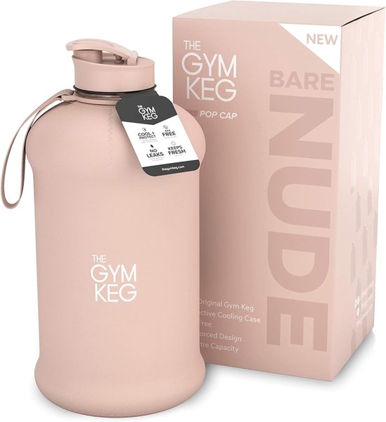 The Gym Keg Waterfles 2,2 Liter - Sportfles met Beschermhoes & Handvat - BPA-vrij - Voor Fitness, Workout & Yoga - Nude