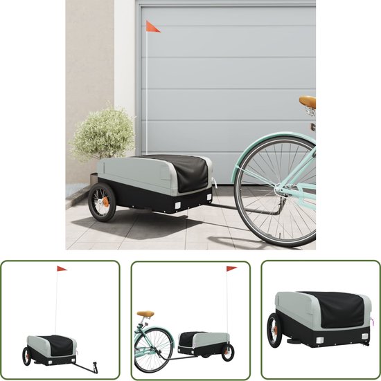 The Living Store Fietskar - Fietsaanhanger - 122 x 52.5 x 42.5 cm - Zwart en Grijs van T