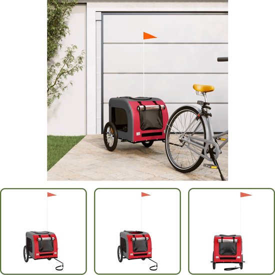 The Living Store Fietskar Honden - Rood/Grijs - 125x64x66 cm - Duurzaam frame - Comfortabele oxford stof - Handig ontwerp - Veilig rijden - Brede toepassingen van The Living Store