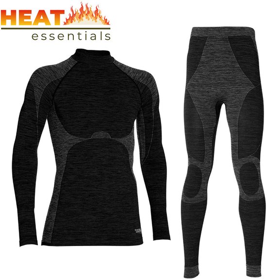 Thermo Onderkleding - Set Heren - Zwart Melange - Maat L - Thermo Shirt Lange Mouw en Broek - Wintersport Kleding - Thermokleding