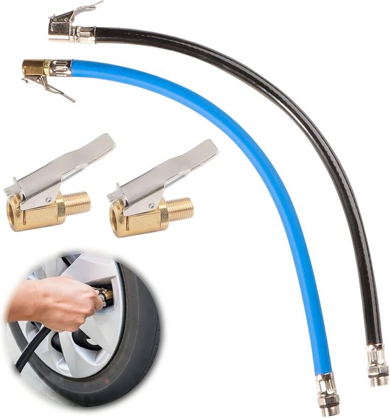 Thijox - 2 Stuks Bandenvulslang 36,5 cm met 8 mm Autoventiel Hefboomstekker Air Chuck - Bandenpomp Slang Ventielverlenging Adapter voor Motorfiets Fie