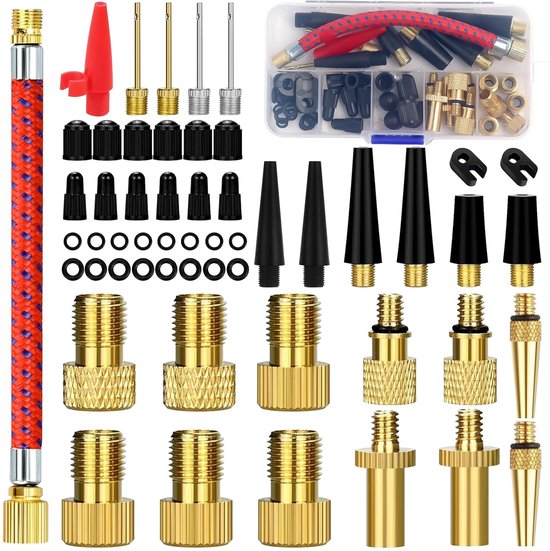 Thijox - 54 Stuks Fietsventiel Adapter Set - Franse Ventieladapter met 16 O-ringafdichtingen - Geschikt voor Luchtpompen, Compressoren, Fietspompen, B
