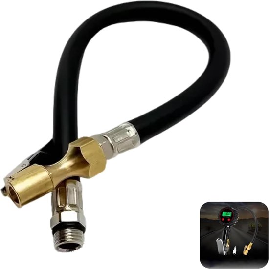 Thijox - Bandenpomp Slang 39,5 cm - Zwarte Rubber Luchtslang met Messing Ventieldop - Vervangende Slang voor Bandenpomp en Accu-Luchtpomp voor Auto, M