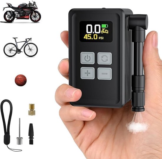 Thijox - Mini-fietspomp Elektrisch 150 psi - Draadloze Fietspomp met Manometer, Autostop, LED-Licht, Draagbare Accu-Luchtpomp voor Racefiets, Motorfie