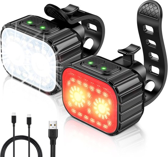 Thijox - Super Helder Fietsverlichting USB Oplaadbaar, IPX6 Waterdicht Fietslicht met 8+12 Verlichtingsmodi voor Nachtritten, Camping, Rugzak - Wit Vo