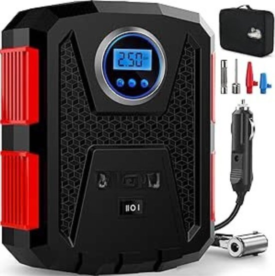 Thuys - 12V Elektrische Bandenpomp - 120W Luchtcompressor - Digitaal Display - Auto Stop - LED Verlichting - Voor Auto - SUV - Motor - Fiets & Ballen