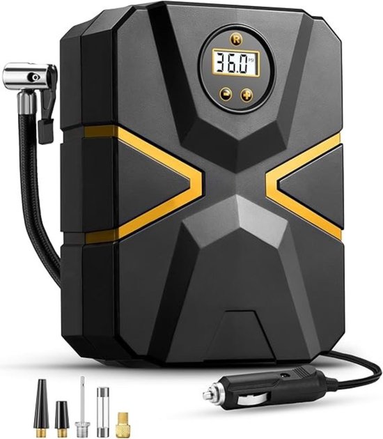 Thuys - 12V Elektrische Bandenpomp - 150 PSI Luchtcompressor - Digitaal Display - Auto Stop - 100W - LED Verlichting - Voor Auto - Motor - Fiets & Ballen