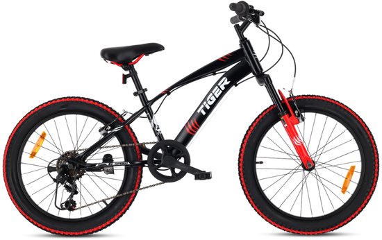 Tiger Bike Kinderfiets voor jongens 20 inch wielmaat te kiezen uit 6 versnellingen Shimano van 6 tot 10 jaar in hoogte verstelbaar (Rood Zwart) van Tiger Bike