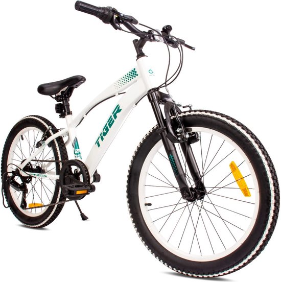 Tiger Bike Kinderfiets voor jongens van 6 tot 10 jaar, 20 inch Wit Groen, wielmaat te kiezen uit 6 versnellingen Shimano, in hoogte verstelbaar van Tiger Bike
