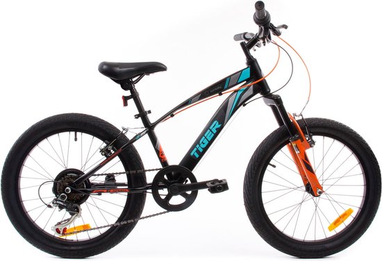 Tiger Bike Kinderfiets voor jongens van 6 tot 10 jaar, 20 inch Zwart-Turkoois-Grijs-Oranje, wielmaat te kiezen uit 6 versnellingen Shimano van Tiger Bike