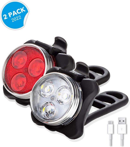 TIGIOO Fietslampjes - Fietsverlichting LED Oplaadbaar + Set voorlicht en achterlicht