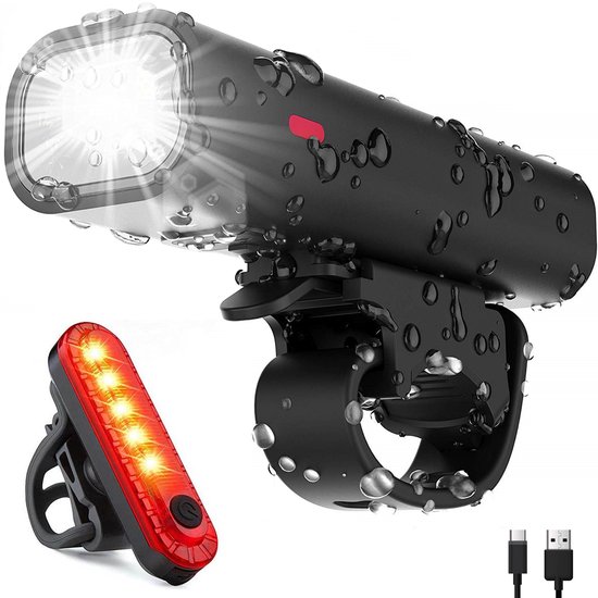 Tikkens Fietsverlichting Set LED - Fietslampjes Voorlicht & Achterlicht - Fietslamp USB Oplaadbaar - MTB & Racefiets Verlichting - Waterdicht Fietslicht van Merkloos
