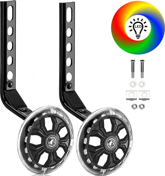 TIKKENS® Zijwieltjes - 12-20 Inch - LED lichtjes - Zijwieltjes voor Kinderfiets - Zwart - 12 inch/14 inch/16 inch/18 inch/20 inch - Zijwielen - Kinderfietsaccessoires van Merkloos